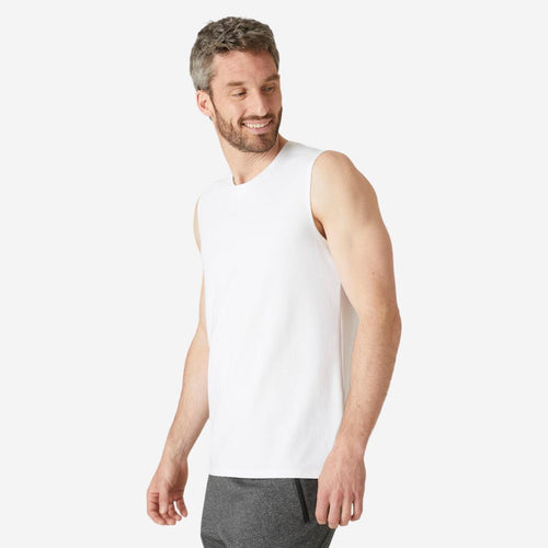 





Débardeur Fitness homme col rond droit coton - 500 Gris Chiné