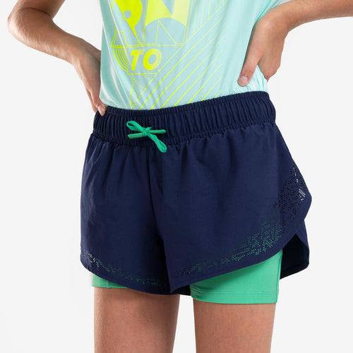 





Short cuissard de running respirant Fille - KIPRUN DRY+ 2 en 1 denim et