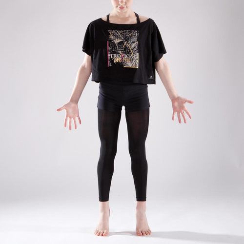 





T-shirt manches courtes de danse, court et ample, fille noir