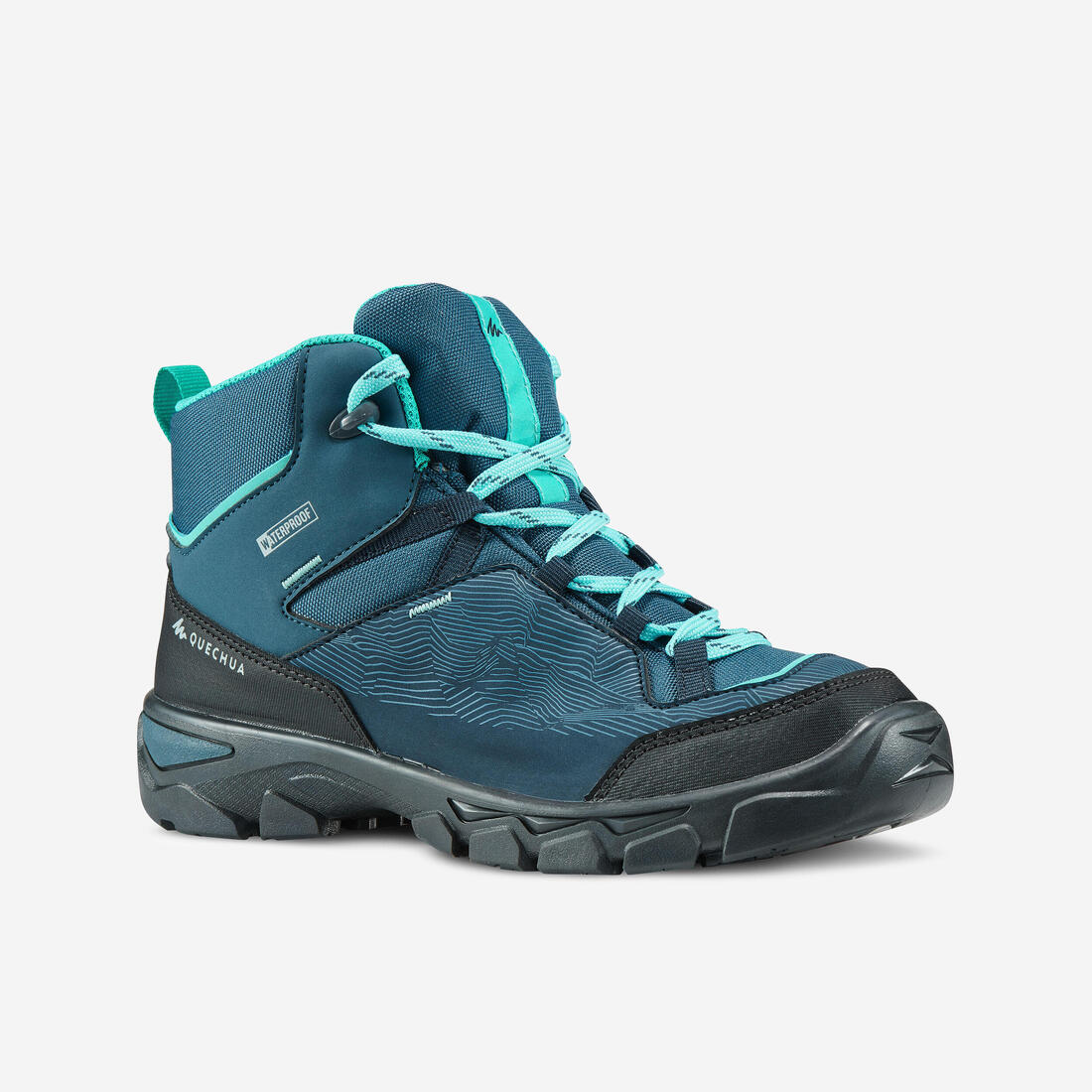 article en promo : Chaussures imperméables de randonnée - mh120 mid turquoises - enfant 35 au 38
