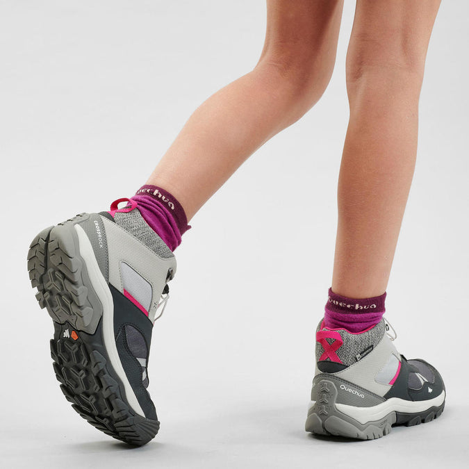Chaussures imperméables de randonnée enfant lacet CROSSROCK MID grises 35-38  - Decathlon
