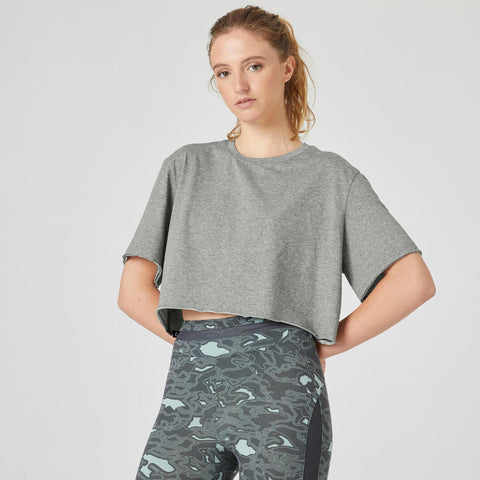 





T-shirt fitness manches courtes crop top coton col rond femme